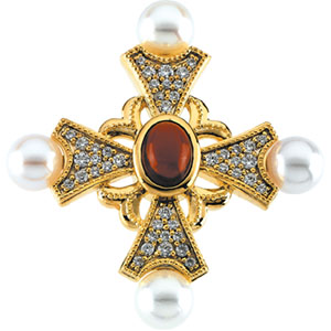 14K Yellow Gold Diamond, Garnet and Pearl Pendant