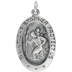 19x14 MM Sterling Silver Oval St. Christopher Medal - No Chain