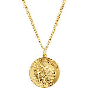 24K Gold Plated Sterling Silver 25 MM St. Christopher Medal 24" Necklace