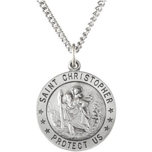 Sterling Silver Round St. Christopher Pendant Pendant with Chain