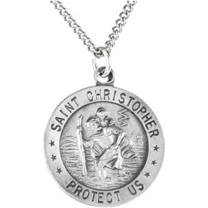 Sterling Silver Round St. Christopher Pendant with 18" Chain