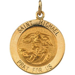 Michael Badge Medal Pendant 33mmx22mm 14k Yellow Gold Satin St 
