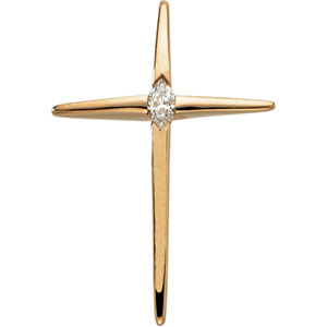 14K Yellow Gold Cross Pendant with Diamond