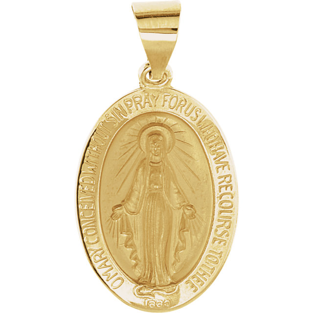 14k Yellow Gold Mini Communion Hollow Religious Pendant Medal Charm Round 12mm Wide 