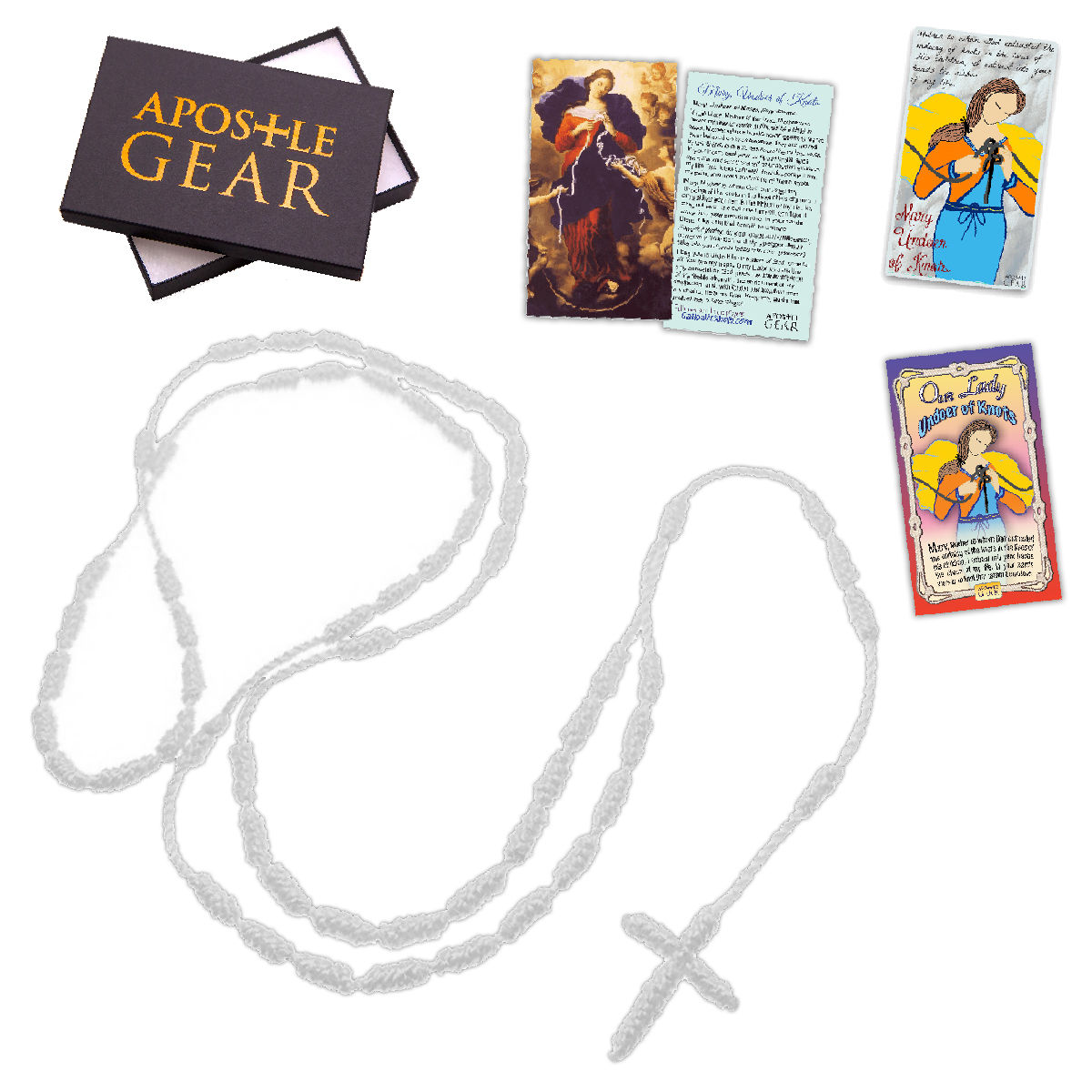 Our Lady Undoer of Knots Cord Rosary Gift Set - White