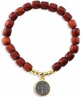 Saint Benedict Stretch Bracelet - Cherry Wood - Two Tone Gold Plated
